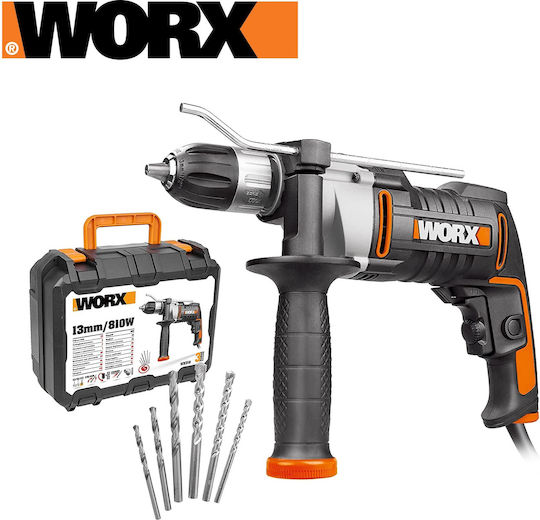 Worx WX318 Κρουστικό Δράπανο 810W με Θήκη και με Σετ 3 τρυπανιών & Σετ 3 διαμαντοτρυπανιών