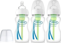 Dr. Brown's Set Sticle de Plastic pentru Bebeluși Options+ Wide Neck cu Tetină de Silicon pentru 3+ luni 270ml 3buc