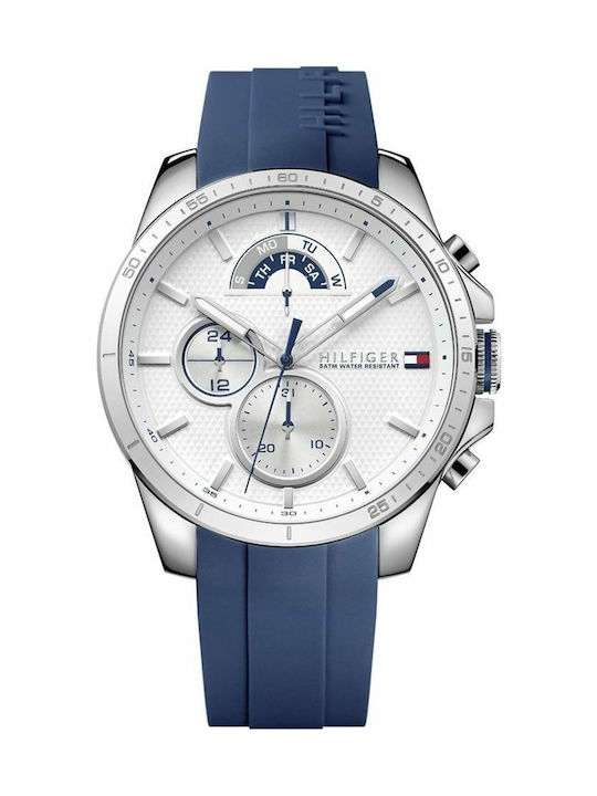 Decker Ανδρικό Ρολόι 46mm Χρονογράφος Μπαταρίας με Μπλε Καουτσούκ Λουράκι