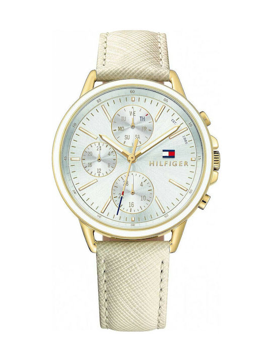 Tommy Hilfiger Carly Γυναικείο Ρολόι 40mm Χρονογράφος Μπαταρίας με Μπεζ Δερμάτινο Λουράκι