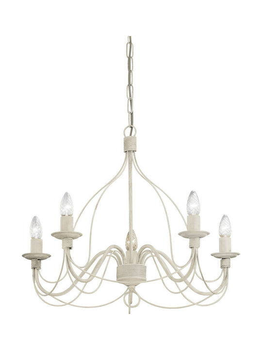 Ideal Lux Πολυέλαιος 5xE14 Ø64cm με Κεράκια Λευκός 005881