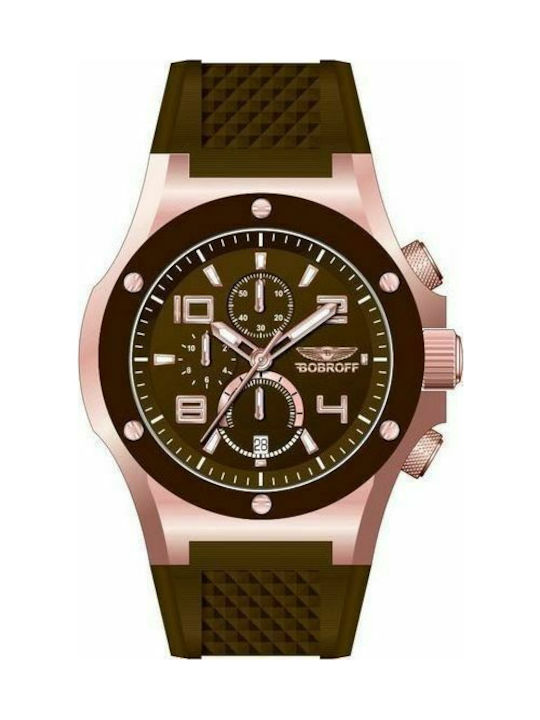 Bobroff Uhr mit Braun / Braun Kautschukarmband BF1002M65