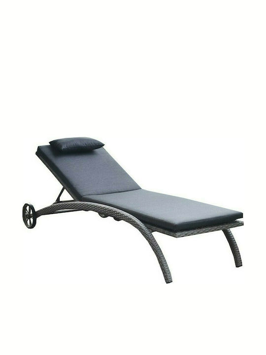 Deckchair Rattan with Cushion & Wheels Gray 210x70x40cm.