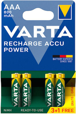 Varta Rechargeable Accu Wiederaufladbare Batterien AAA Ni-MH 800mAh 1.2V 4Stück