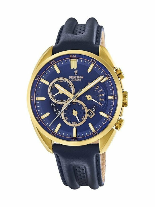 Festina Ceasuri Bărbați 42mm Cronograf pe Baterie cu Curea Din Piele Albastră