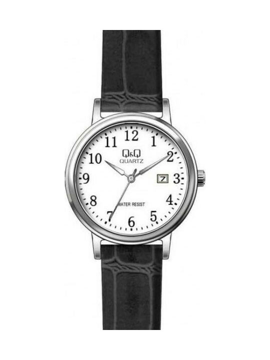 Q&Q Watch with Black Leather Strap BL63J304Y