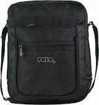 Polo Fabric Shoulder / Crossbody Bag Vertical L with Zipper, Internal Compartments & Adjustable Strap Black 19x10x25cm