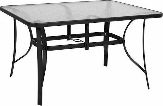 Bruno Outdoor Dinner Table with Glass Surface and Metal Frame Gray 140x80x72cm