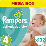 Pampers Πάνες με Αυτοκόλλητο Active Baby Dry No. 4 για 8-14kg 132τμχ