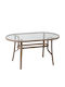 Outdoor Dinner Free Standing Table with Glass Surface and Metal Frame Brown 140x80x75cm