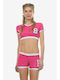 BodyTalk Lips Women's Athletic Crop T-shirt with V Neckline Polka Dot Pink