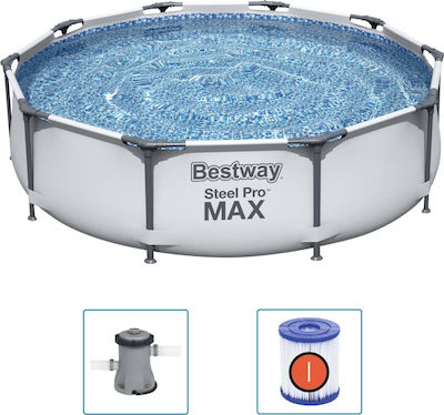 Bestway Pool PVC mit Metallic-Rahmen & Filterpumpe 305x305x76cm Weiß