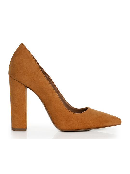 Sante Suede Pointed Toe Heel with Chunky High Heel Tabac Brown