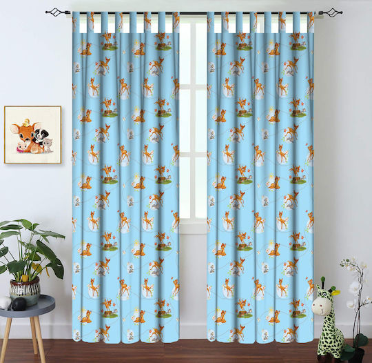 Disney Παιδική Κουρτίνα Bambi με Τιράντες Μπλε 140x290εκ.