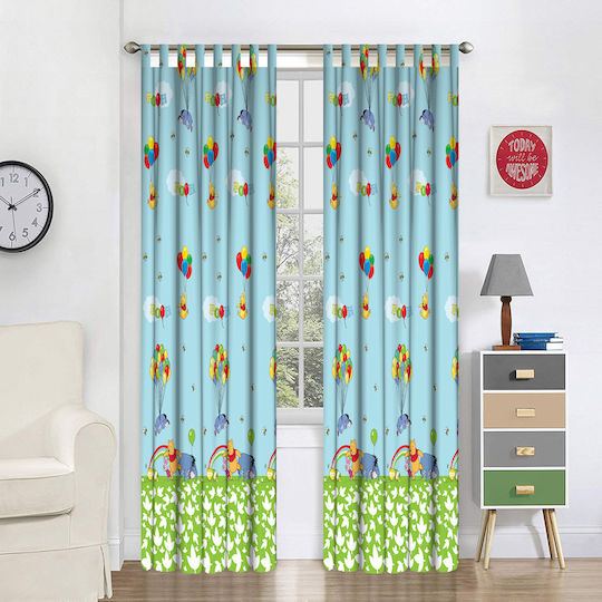 Disney Παιδική Κουρτίνα WP009 Winnie με Τρέσα Μπλε 140x290εκ.