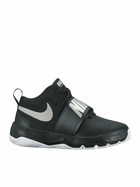 Hustle Team Hustle D 8 PSV Kids Sports Shoes Basketball with Hoop & Loop Closure Black / Metallic Silver / White
