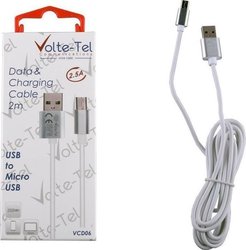 Volte-Tel 8178825 Regular USB 2.0 σε micro USB 2m Λευκό