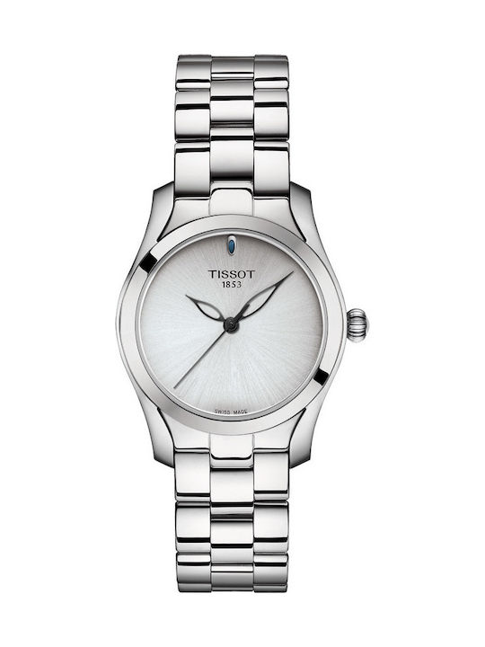 Tissot T-wave Γυναικείο Ρολόι 30mm Μπαταρίας με Ασημί Μεταλλικό Μπρασελέ