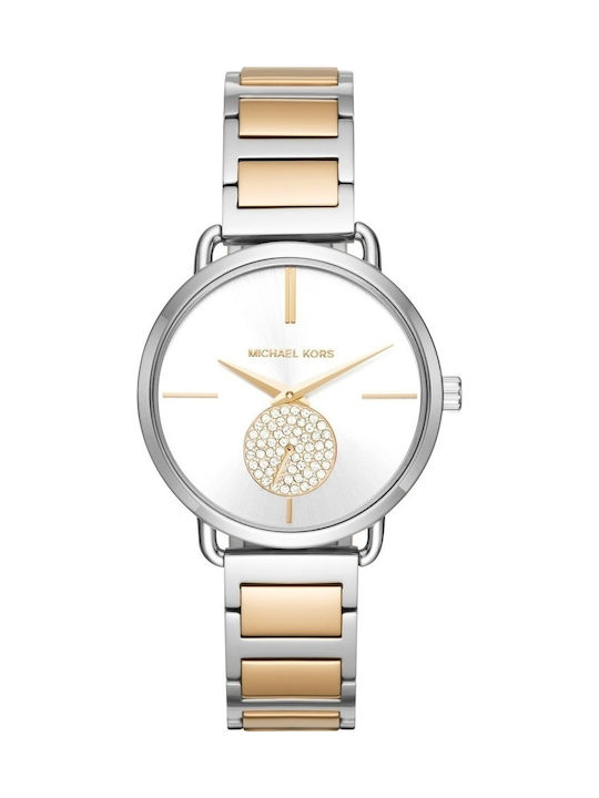 Michael Kors Portia Damen Uhr Chronograph mit Metallarmband Silver / Gold
