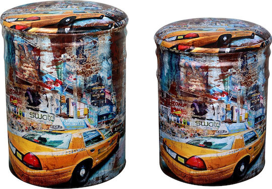 Hocker Für das Wohnzimmer Mit Stauraum Gepolstert mit Kunstleder Yellow Car Mehrfarbig 2Stück 30x30x40cm