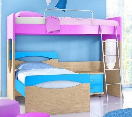 Hidra 7 Pat pentru Copii Cușeta Single Multicolor pentru Saltea 90x190cm