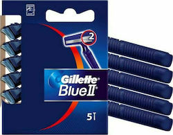 Gillette Blue II Disposable Razors with 2 Blades & Lubricating Tape 5pcs