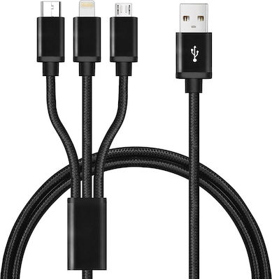 Regular USB to Lightning/Type-C/micro USB Cable Μαύρο 1.3m