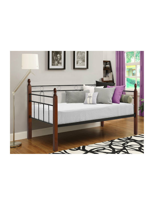 Reven Καναπές Κρεβάτι Μονό Μεταλλικό Μαύρο για Στρώμα 90x190cm