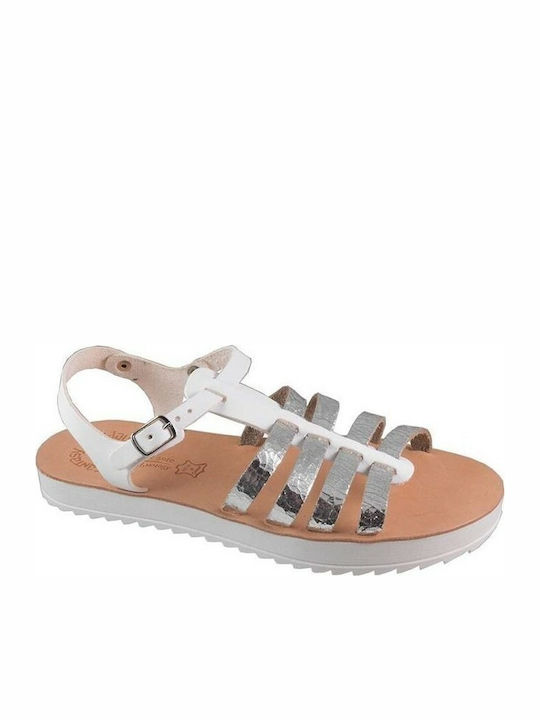 Fantasy Sandals 8003 Leather Women's Flat Sandals In Silver Colour