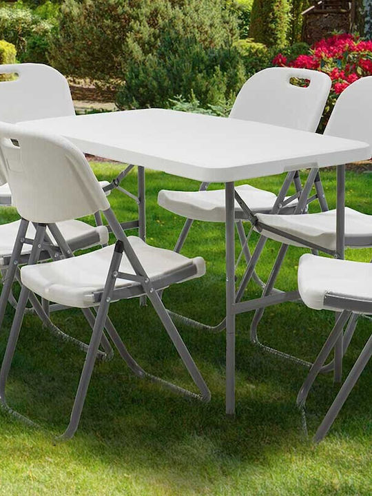 Blow Outdoor Dinner Foldable Table with Plastic Surface and Metal Frame White 122x60x74cm