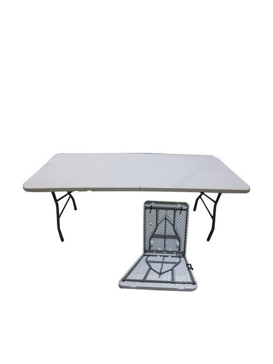 Πλαστικό Τραπέζι Catering Εξωτερικού Χώρου Πτυσσόμενο με Μεταλλικό Σκελετό Blow Λευκό 180x74x74εκ.