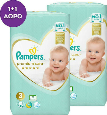 Pampers 1+1 Πάνες με Αυτοκόλλητο Premium Care No 3 (5-9kg) No. 3 120τμχ