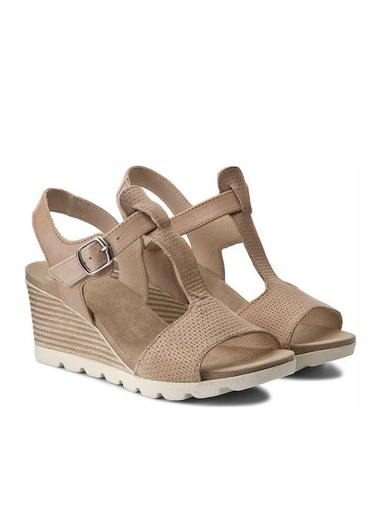 Caprice 28700-28 Women's Leather Platform Shoes Beige