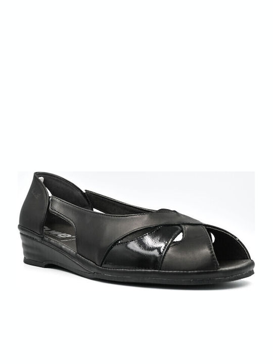 2570 Leder Flache Damen Anatomisch Schwarz Sandalen
