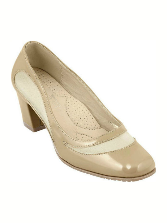 B-Soft Anatomic Patent Leather Beige Heels