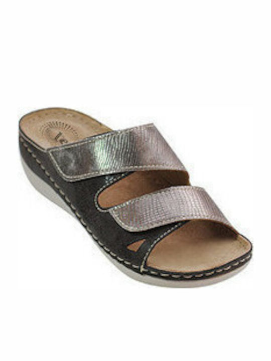 Level Anatomic Black/ Grey Women's Flat Sandals Anatomic in Gray Color