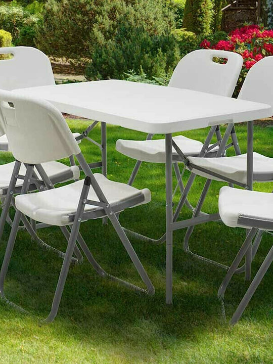 Rodeo Outdoor Dinner Foldable Table with Plastic Surface and Metal Frame White 122x60x74cm