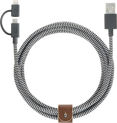 Native Union Belt Twinhead Geflochten USB zu Blitzschlag / Micro-USB Kabel Gray 2m