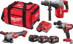 Milwaukee M18 ONESET3A-953B Set Angle Wheel & Impact Drill Driver & Hammer 18V with 3 9Ah - 5Ah Batteries and Case