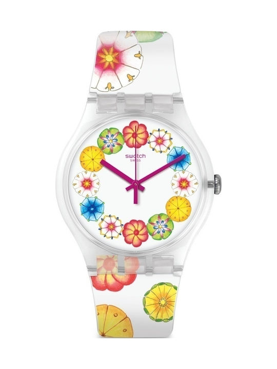 Swatch Kumquat Watch with White Rubber Strap