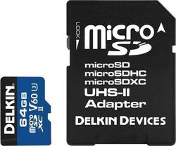 Delkin SDXC 64GB Clasa 10 U3 V60 UHS-II cu adaptor