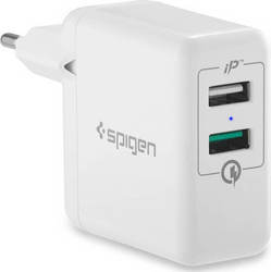 Spigen Φορτιστής Χωρίς Καλώδιο με 2 Θύρες USB-A 30W Quick Charge 3.0 Λευκός (F207 Qualcomm)