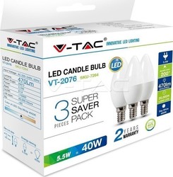V-TAC VT-2076 LED Lampen für Fassung E14 Warmes Weiß 470lm 3Stück