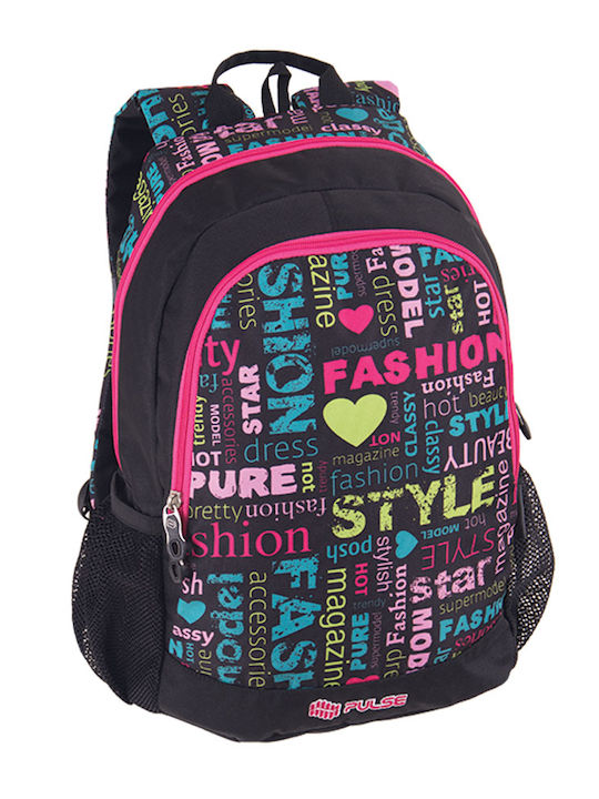 Pulse Cots Fashion Schulranzen Rucksack Junior High-High School Schwarz mit Flaschenhalter