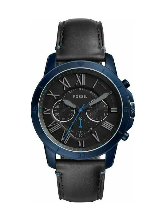 Fossil Watch Chronograph Battery with Black Leather Strap FS5342