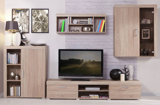 Damis Floor-Standing Living Room Display Cabinet Made of Sonoma Particle Board 90.5x35x113.5cm