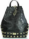 Elena Athanasiou Black n' Metal Croco Pattern Women's Bag Backpack Black With Gold Grommet