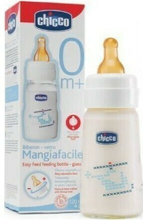 Chicco Glas Babyflasche Well Being mit Gummi Saugflasche für 0+ Monate 120ml