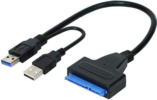 DeTech 18295 Dual Power USB 3.0 zu Sata Kabel Schwarz
