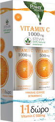 Power Health Vitamin C 1000mg Stevia & Vitamin C 500mg Stevia Βιταμίνη για Ενέργεια & Ανοσοποιητικό 1000mg Πορτοκάλι 40 αναβράζοντα δισκία